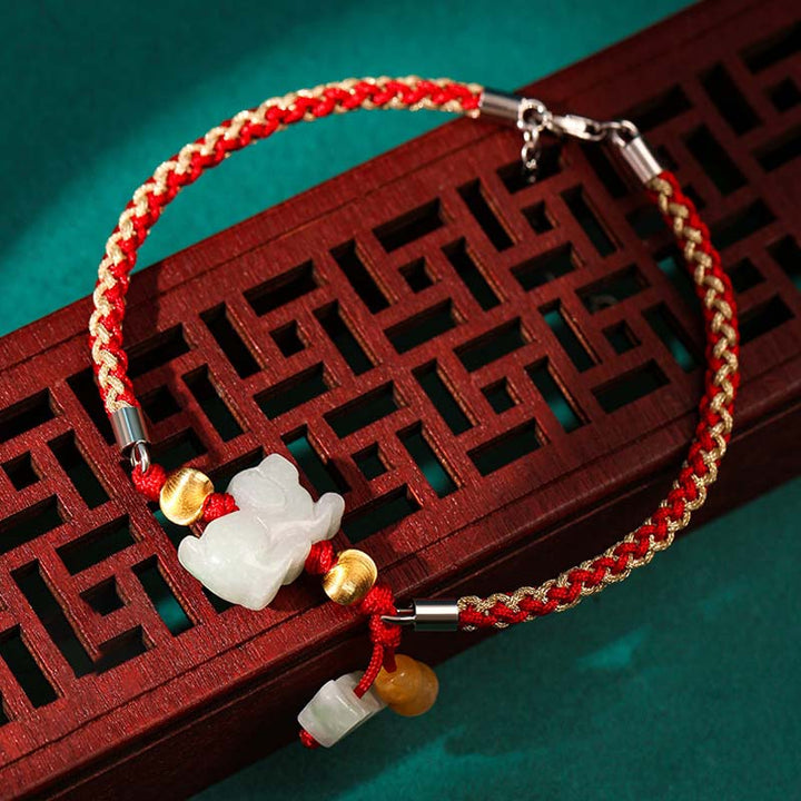 Buddha Stones, chinesisches Sternzeichen, Jade, Wohlstand, rote Schnur, Fußkettchen - Hund (Armband/Fußkettchen Größe 19,5+4cm) - image 14
