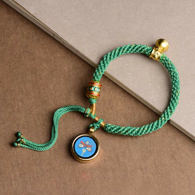 Buddha Stones tibetischen fünf Gott des Reichtums Thangka Glück Gebetsrad Glocke Zopf String Armband
