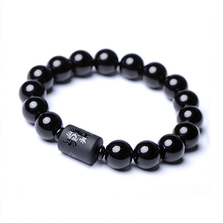 Buddha Stones Seelenreinigendes schwarzes Obsidian-Phoenix-Drachen-Armband