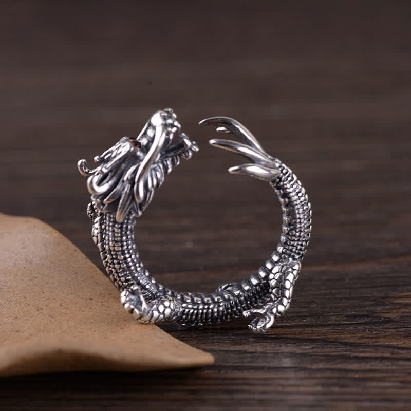 925 Sterling Silber Drachen-Glücksschutzring - image 1