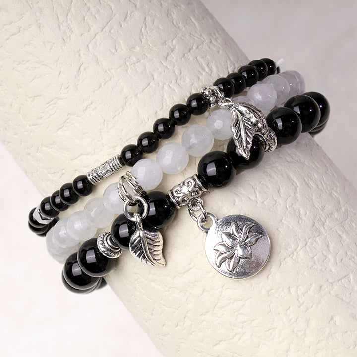 Buddha Stones 3-teiliges Armband aus natürlichem Quarzkristall mit Perlen und Heilenergie, Lotus