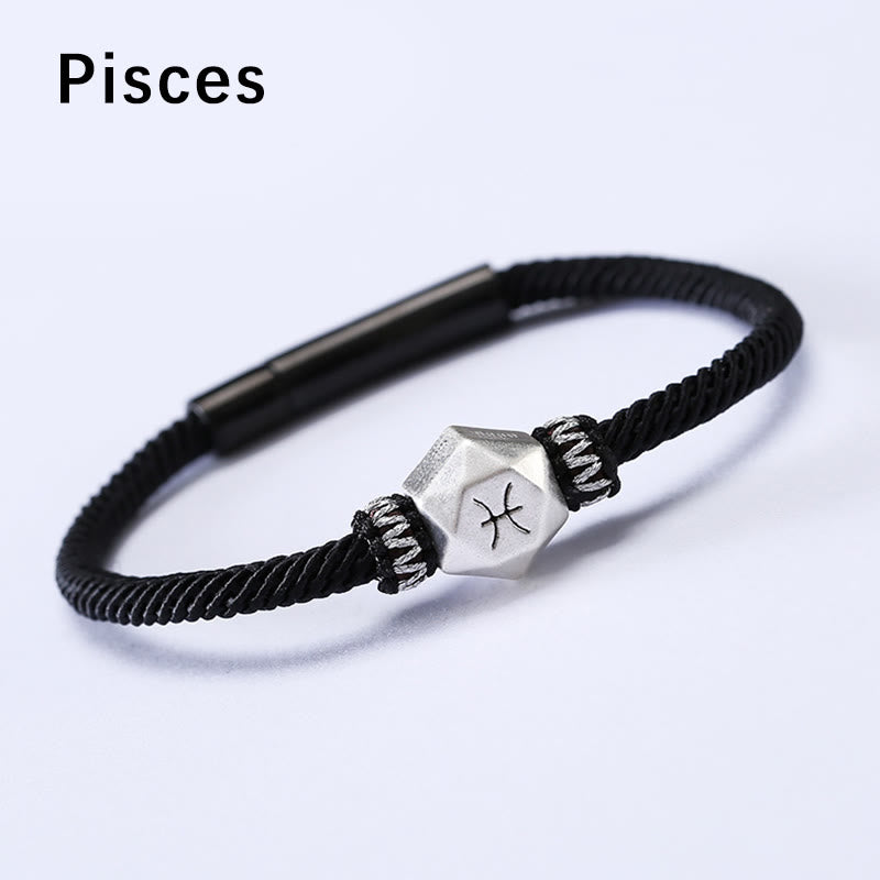 Buddha Stones 999 Sterling Silber 12 Sternbilder des Tierkreises Schutz Handgefertigtes Schnurarmband - Fische - 19 CM - image 20
