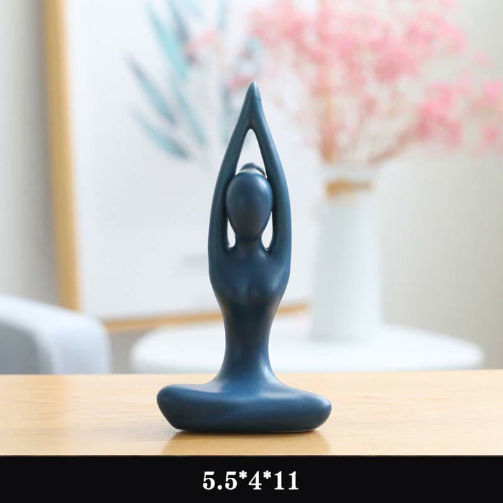 Abstrakte Yoga-Meditationsübung, Keramik, spirituelle Figur, Skulptur, Dekoration - Blau - Hände dehnen - image 4