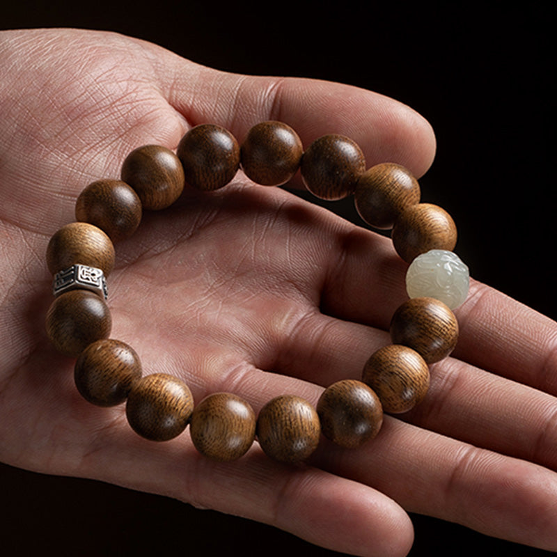 Armband mit Buddha Stonesn, chinesischem Sternzeichen, Natal-Buddha, Kalimantan-Adlerholz-Jade, 925er-Sterlingsilber