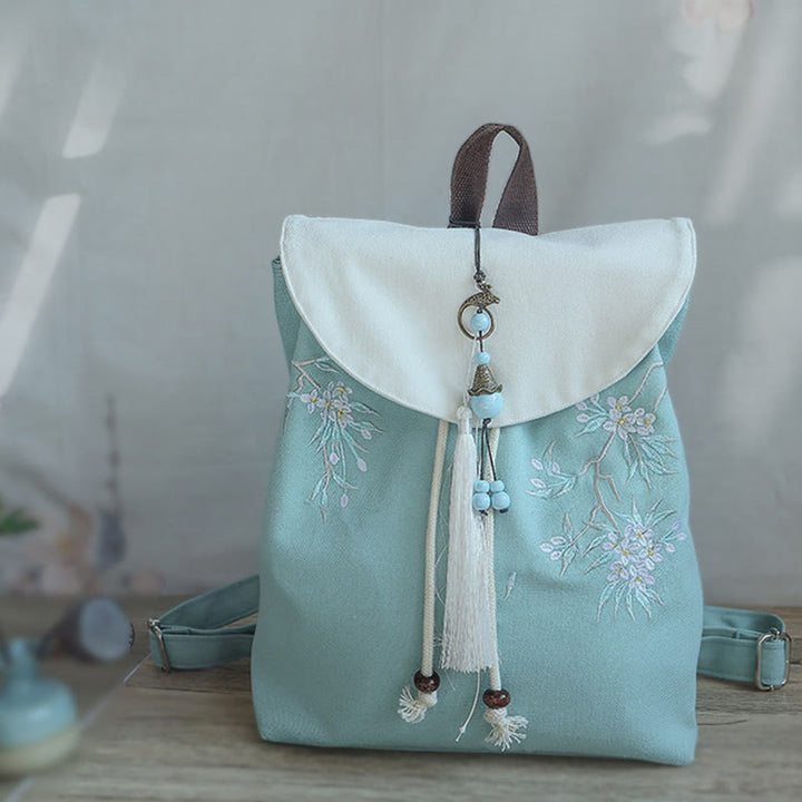 Handgemachter, bestickter Canvas-Rucksack mit Buddha Stones und großer Kapazität