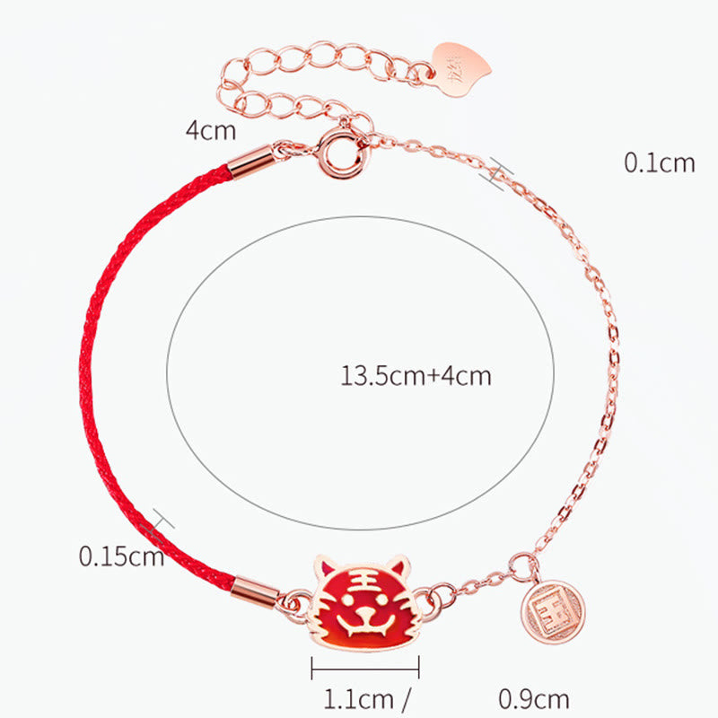 Buddha Stones 925 Sterling Silber Farbwechselndes chinesisches Sternzeichen Glücksschutz Rotes Kettenarmband - image 14