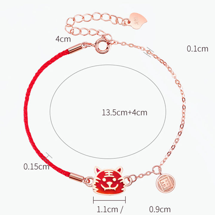 Buddha Stones 925 Sterling Silber Farbwechselndes chinesisches Sternzeichen Glücksschutz Rotes Kettenarmband - image 14