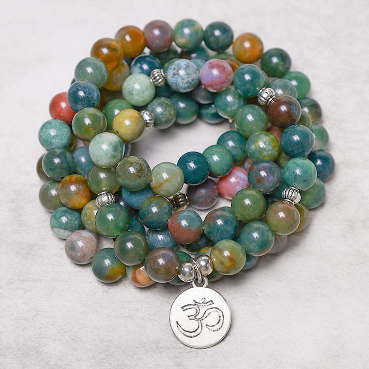 Buddha Stones, 108 Mala-Perlen, indischer Achat, Lotus, OM, Buddha, Baum des Lebens, positives, ruhiges Armband - OM (Achtsamkeit ♥ Verbindung) - image 2