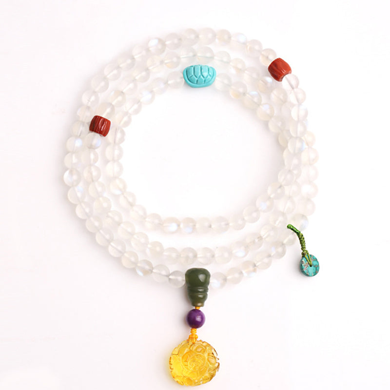 Buddha Stones ​​108 Mala-Perlen Mondstein Bernstein Lotus Türkis Kristallheilungsarmband - image 8