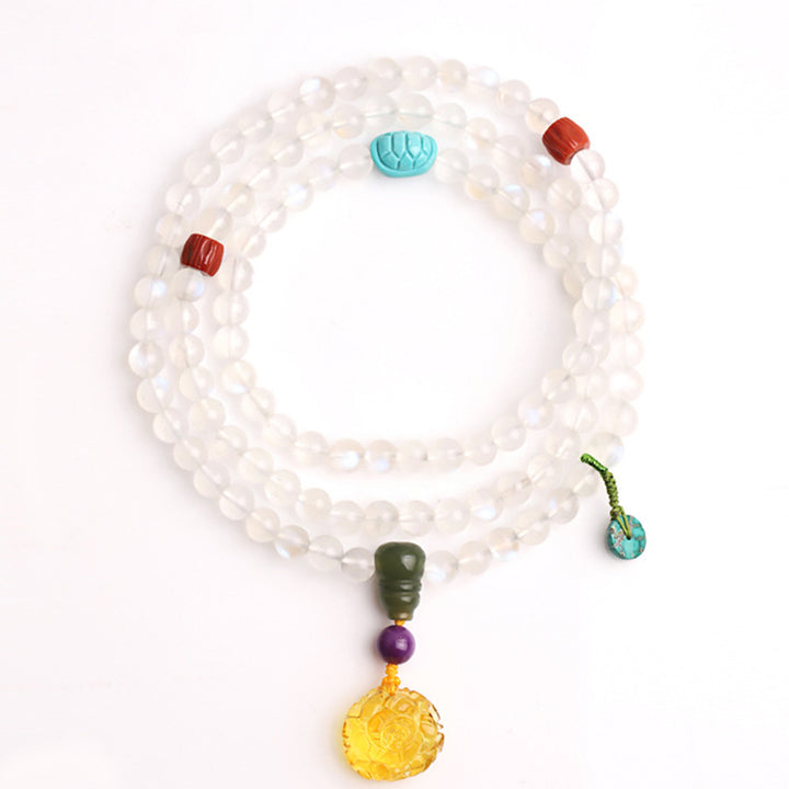 Buddha Stones ​​108 Mala-Perlen Mondstein Bernstein Lotus Türkis Kristallheilungsarmband - image 8
