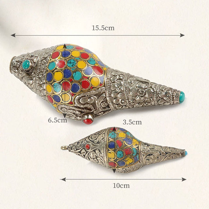 Tibetische handgefertigte natürliche Shankha bunte Muschelschale, Reichtum, Heimdekoration - image 14