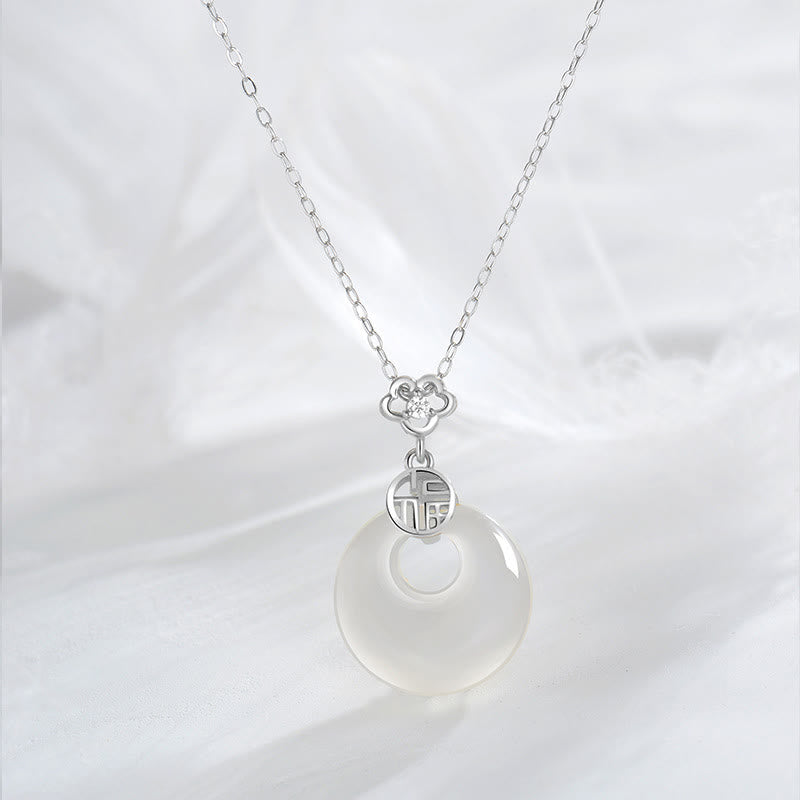 Buddha Stones 925 Sterling Silber Weißer Achat Fu Charakter Glück Halskette Anhänger - Silber - image 4