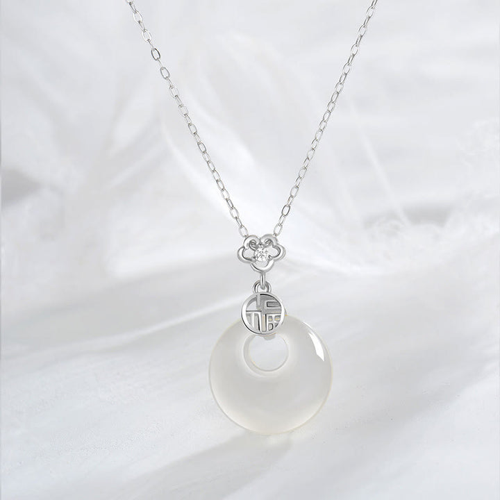 Buddha Stones 925 Sterling Silber Weißer Achat Fu Charakter Glück Halskette Anhänger - Silber - image 4