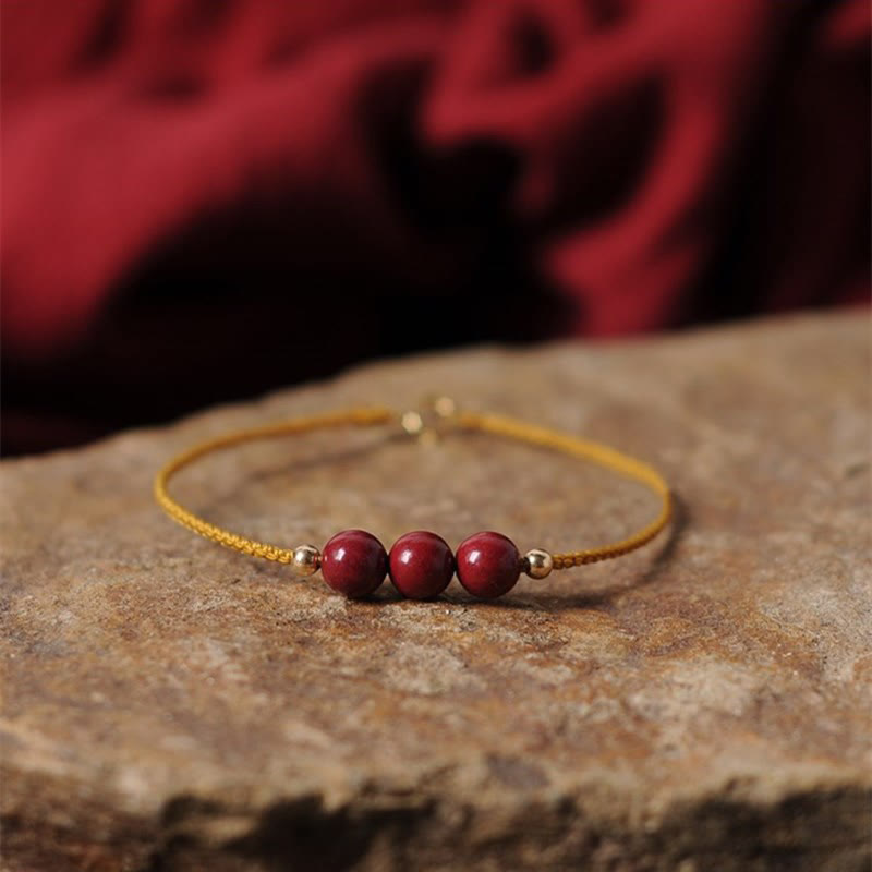 Buddha Stones 14K vergoldetes natürliches Zinnober-Segensband-Geflochtenes Armband