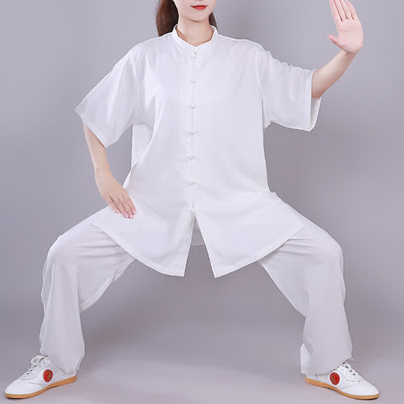 Tai Chi Qigong Meditation Gebet Spirituelle Zen Praxis Unisex Baumwoll-Leinen-Kleidungsset - Weiß - Kurzarm - US14， UK/AU18，EU46 (3XL)  - image 0