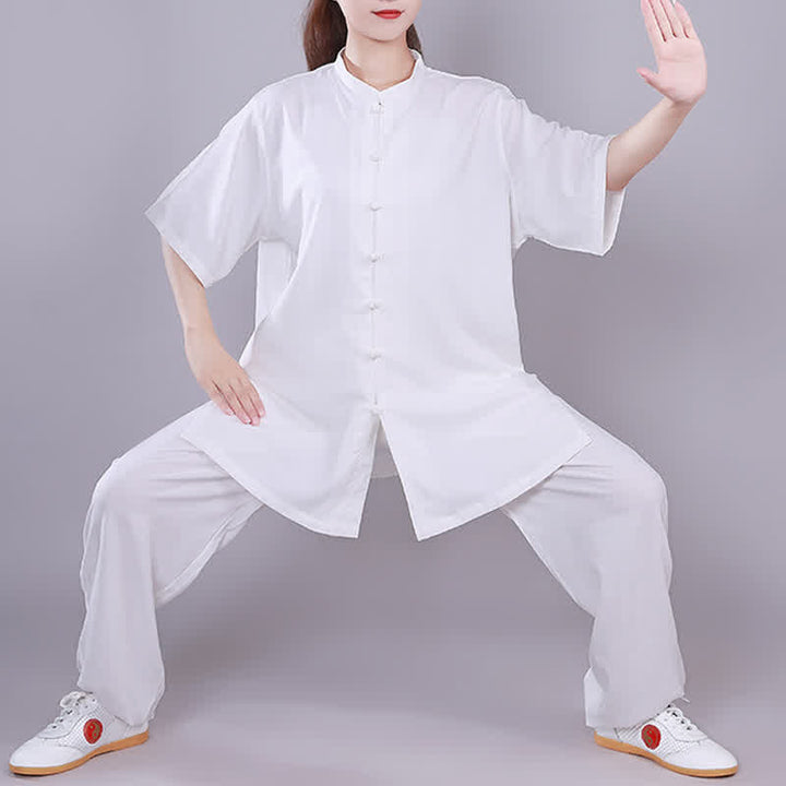 Tai Chi Qigong Meditation Gebet Spirituelle Zen Praxis Unisex Baumwoll-Leinen-Kleidungsset - Weiß - Kurzarm - US14， UK/AU18，EU46 (3XL)  - image 0