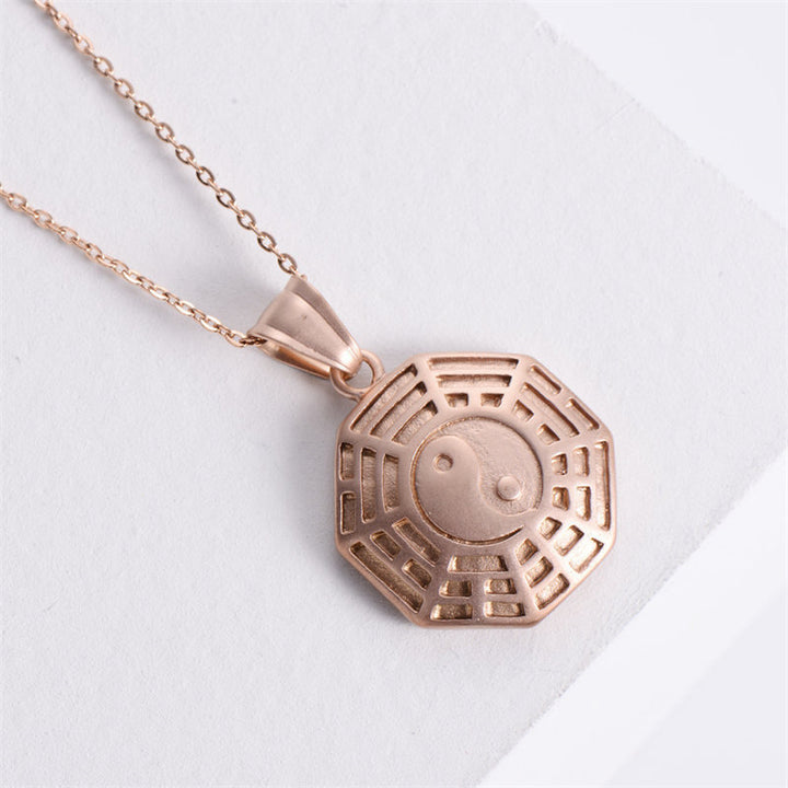 Bagua Yin Yang Titan Stahl Balance Halskette Kettenanhänger - Roségold - image 8
