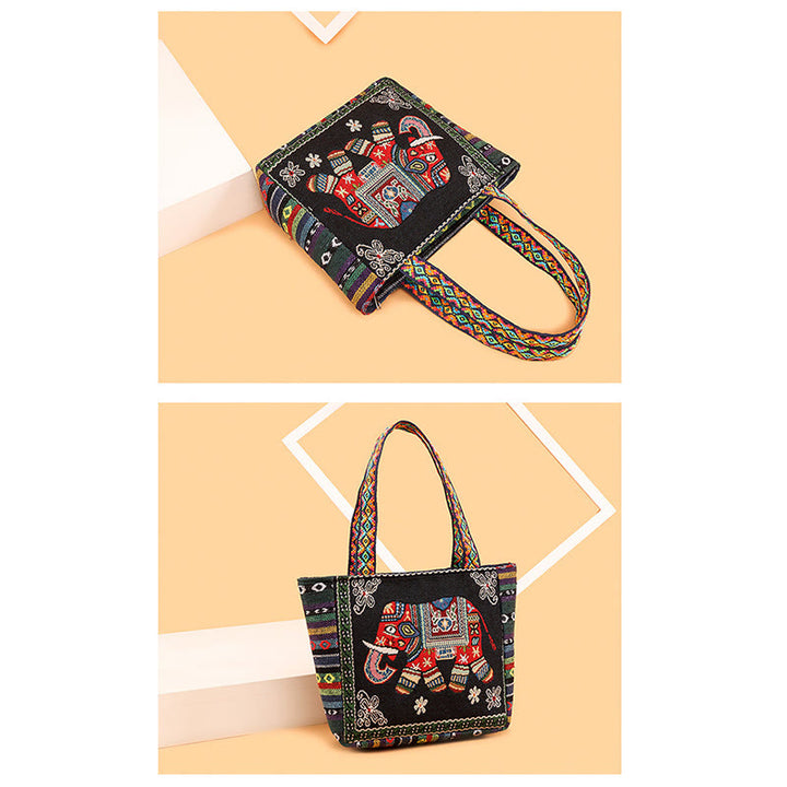 Elefanten-Schmetterlings-bestickte Canvas-Einkaufstasche mit großem Fassungsvermögen und Schultertasche