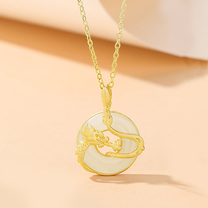 ❗❗❗Ein Blitzverkauf – Buddha Stones 925 Sterling Silber Jahr des Drachen Hetian Jade Goldener Drache Phönix Friedensschnalle Glückskettenanhänger - Drache (Schutz ♥ Erfolg) - image 2