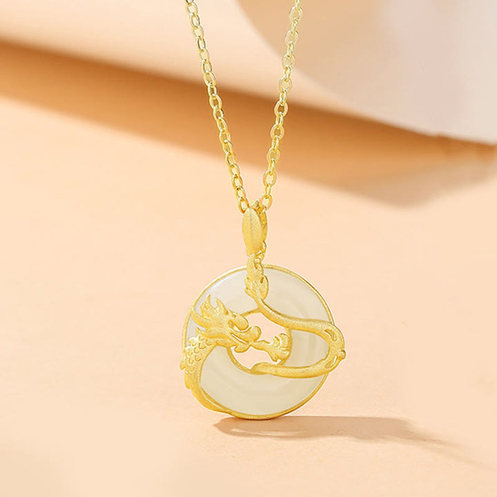 ❗❗❗Ein Blitzverkauf – Buddha Stones 925 Sterling Silber Jahr des Drachen Hetian Jade Goldener Drache Phönix Friedensschnalle Glückskettenanhänger - Drache (Schutz ♥ Erfolg) - image 2