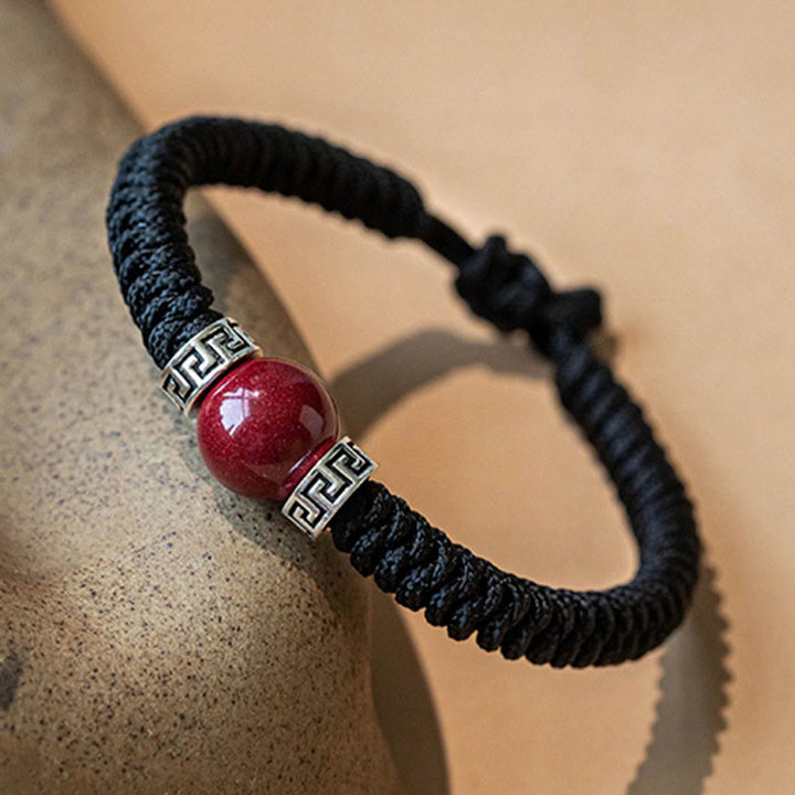 Buddha Stones 925 Sterling Silber Natürliche Zinnoberperle Ruhiges handgefertigtes geflochtenes Schnurarmband - image 8