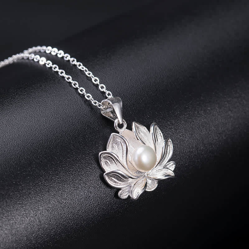 Buddha Stones 925 Sterling Silber Lotusblume Perle Reichtum Halskette Anhänger - image 2