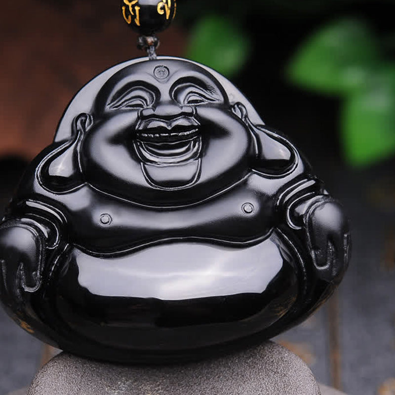 Halskette mit Anhänger „Lachender Buddha“ aus schwarzem Obsidian von Buddha Stones - Schwarzer Obsidian - image 1