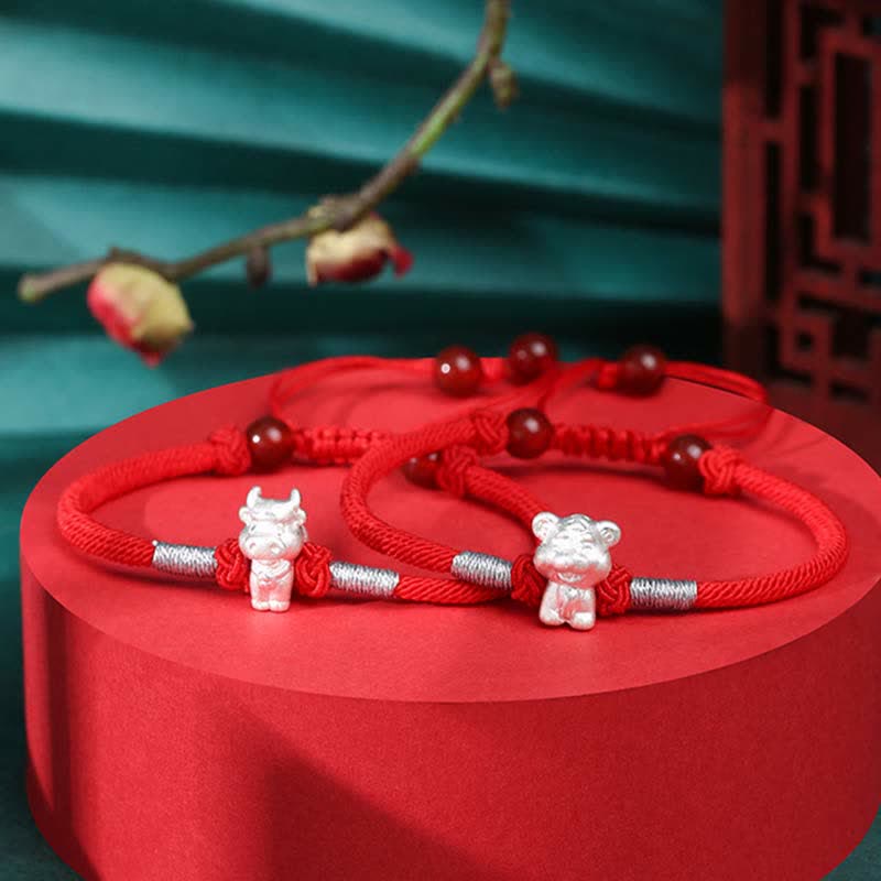 Buddha Stones Armband aus 999er-Sterlingsilber, chinesisches Sternzeichen, Glück, Stärke, rote Schnur - image 18