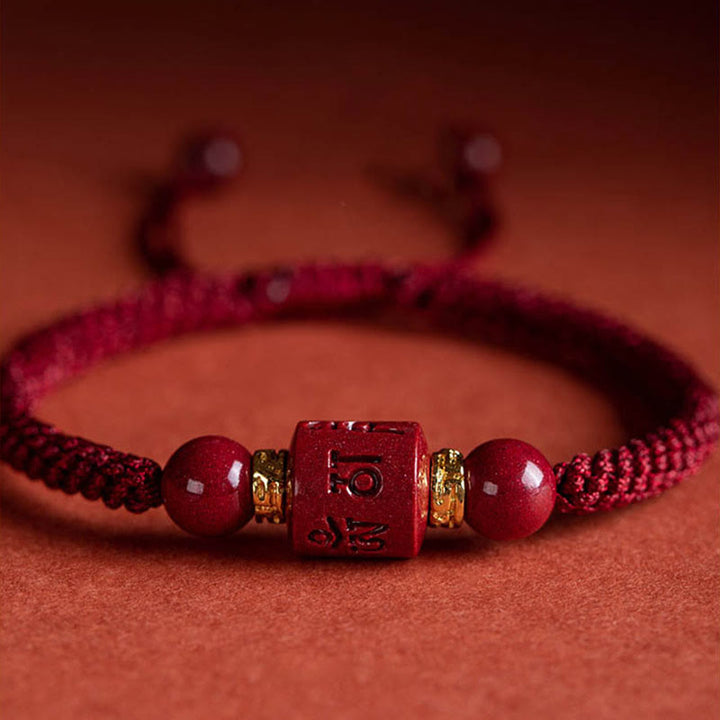 Buddha Stones Tibet Zinnober Om Mani Padme Hum geflochtenes Armband mit Gravur „Segen“.