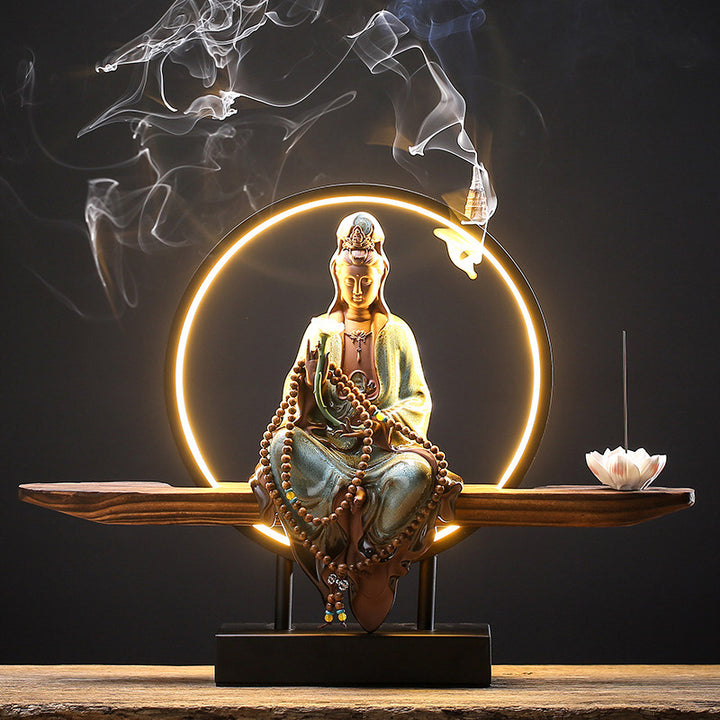 Buddha Stones Buddha Avalokitesvara Keramik Lotus Entspannung Räuchergefäß Dekoration