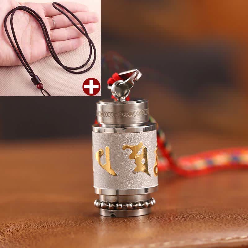 Buddha Stones ​​Tibet Om Mani Padme Hum Shurangama Mantra Titan Stahl Weisheit Amulett Halskette Anhänger - 1,4 x 2,4 cm - Silber - Braune Schnur - image 28