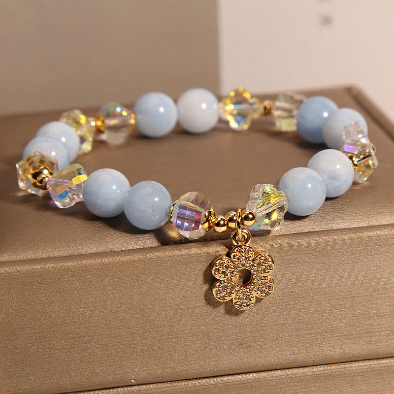 Buddha Stones Armband mit natürlichem Aquamarin und Heilkristall