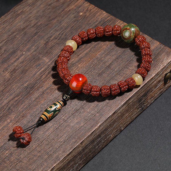 Buddha Steine Tibet Rudraksha Bodhi Samen Dzi Perle Glückskatze Tanzender Löwe Reichtum Armband Handgelenk Mala