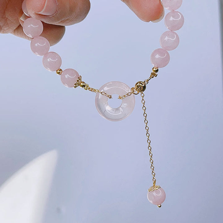 Buddha Stones natürliches rosa Kristall-Friedensschnalle-Liebes-Charm-Armband - image 2