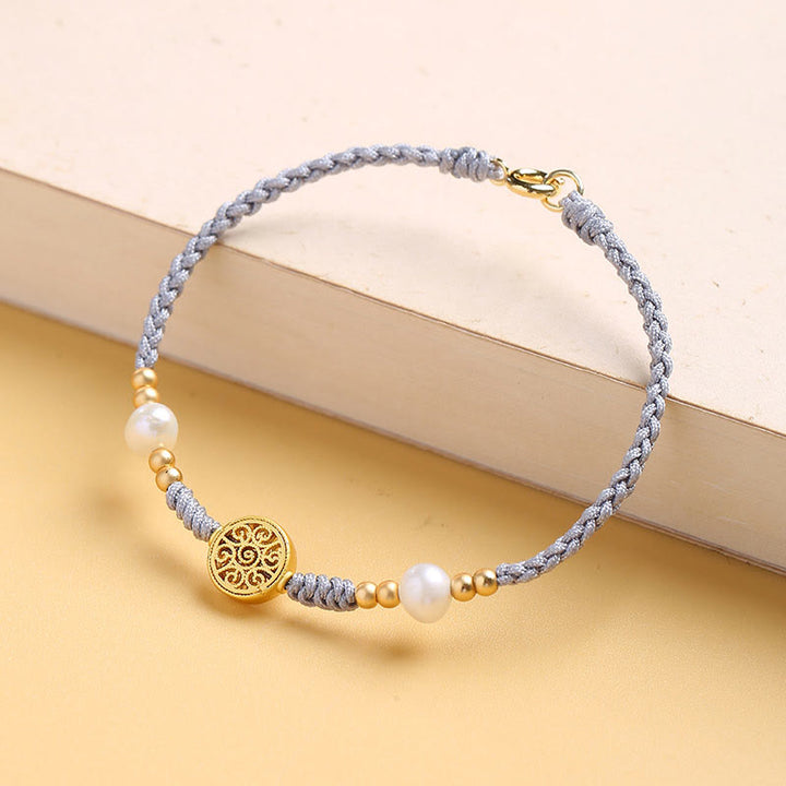 Buddha Stones Kupfermünze, Glücksbaum, Perle, Glück, blaues Seil, geflochtenes Armband - Glücksbaum - 16 cm - image 18