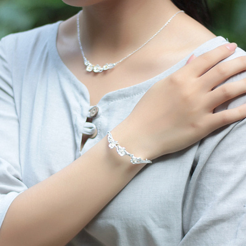 Buddha Stones 925 Sterling Silber Pflaumenblüten-Segen-Armband, verstellbarer Armreif - image 10