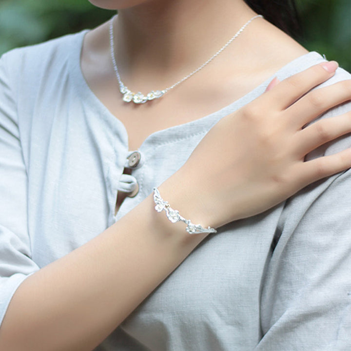 Buddha Stones 925 Sterling Silber Pflaumenblüten-Segen-Armband, verstellbarer Armreif - image 10