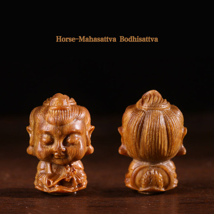 Buddha Stones Chinesisches Tierkreiszeichen, Buddha, Lotusblume aus grünem Sandelholz, graviert, positive Heimdekoration - Pferde-Mahasattva Bodhisattva - image 8