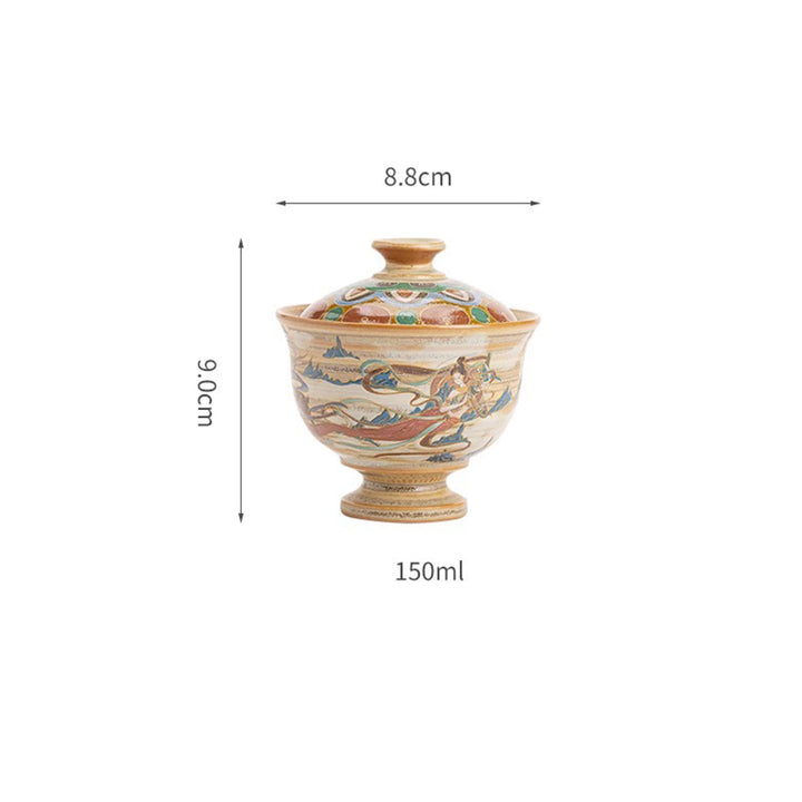 Buddha Stones Dunhuang Flying Apsaras Gaiwan Sancai Teetasse aus Keramik, Kung Fu Teetasse mit Deckel