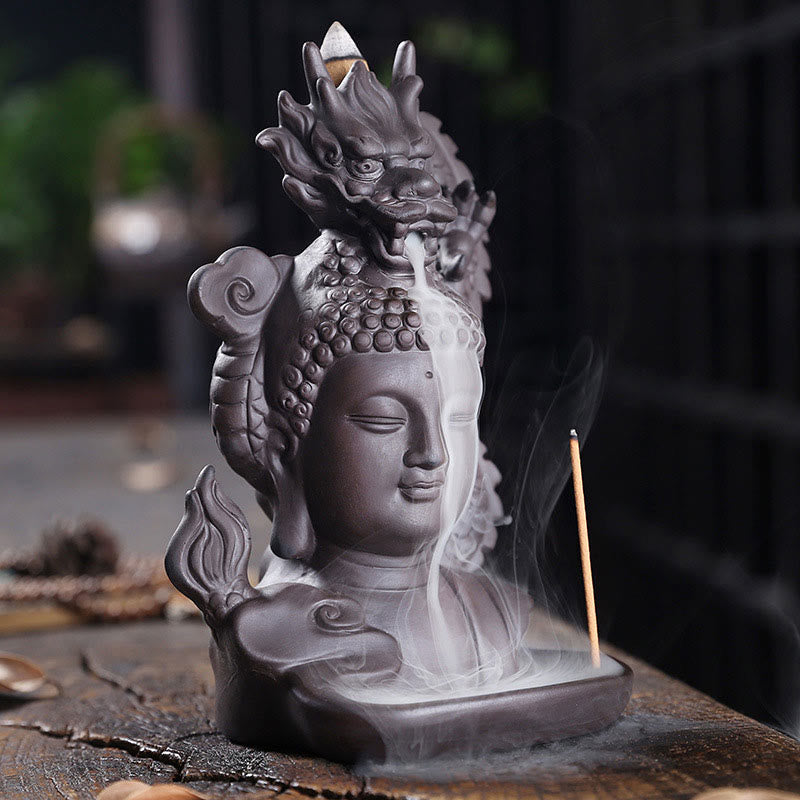 Buddha Stones, Drachen-Buddha, verheißungsvolle Wolken, lila Ton, heilende Räucherstäbchen-Dekoration - image 1