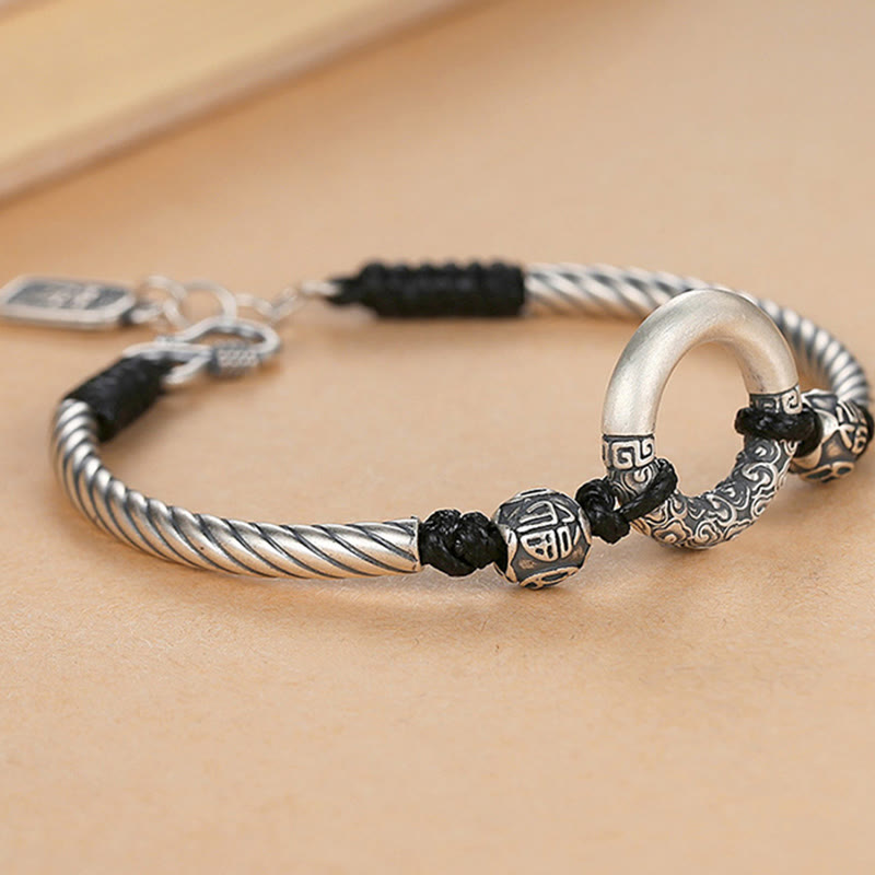 Buddha Stones 999 Sterling Silber Friedensschnalle mit Fu-Zeichen, Kupfermünze, Glückswolken-Armband - image 1