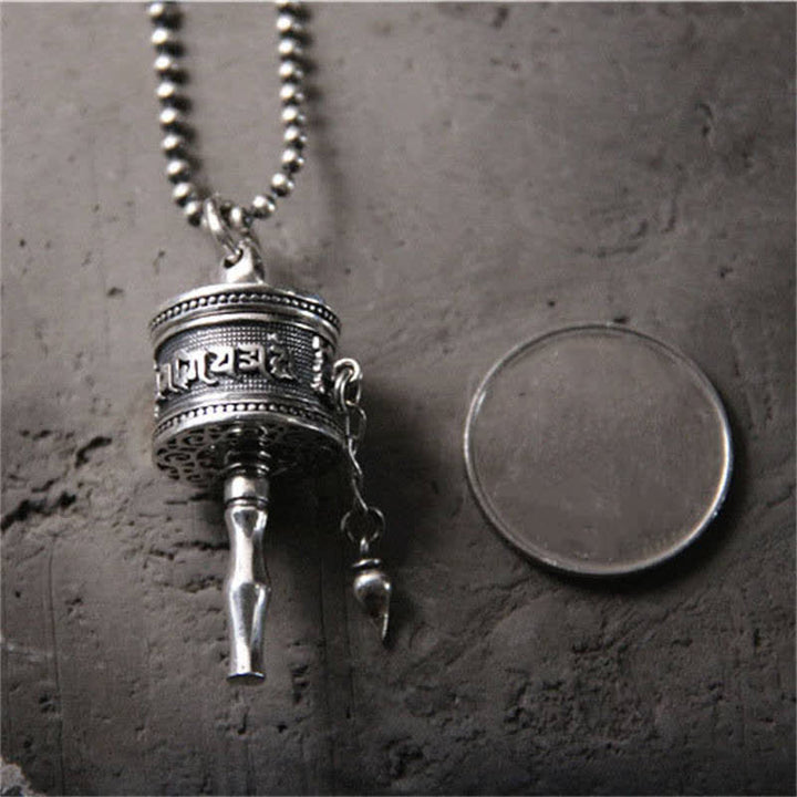 925 Sterling Silber Om Mani Padme Hum Gebetsmühle Reinheit drehbarer Halskettenanhänger - image 3