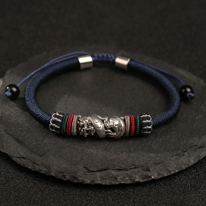 Handgefertigtes Armband aus 925er-Sterlingsilber mit Buddha Stonesn, Jahr des Drachen, verheißungsvoller Drache, Glücksseil