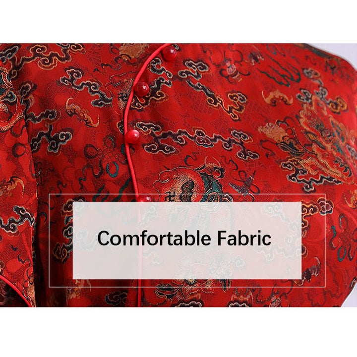 Buddha Stones Vintage Auspicious Clouds Leaf Print Cheongsam Kleid Damen Qipao Kleid - image 7
