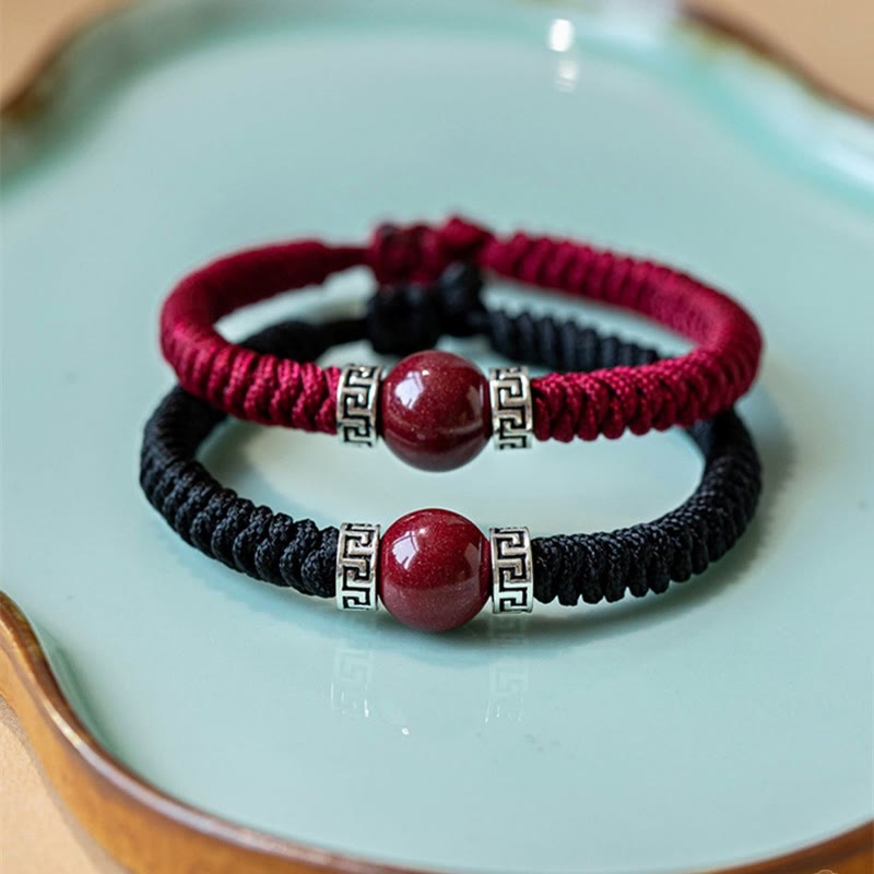 Buddha Stones 925 Sterling Silber Natürliche Zinnoberperle Ruhiges handgefertigtes geflochtenes Schnurarmband - image 13