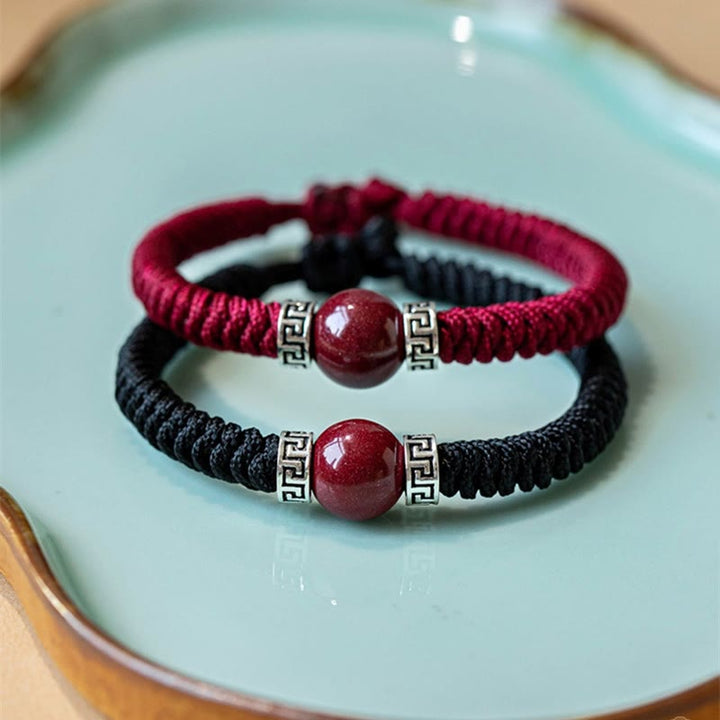 Buddha Stones 925 Sterling Silber Natürliche Zinnoberperle Ruhiges handgefertigtes geflochtenes Schnurarmband - image 13