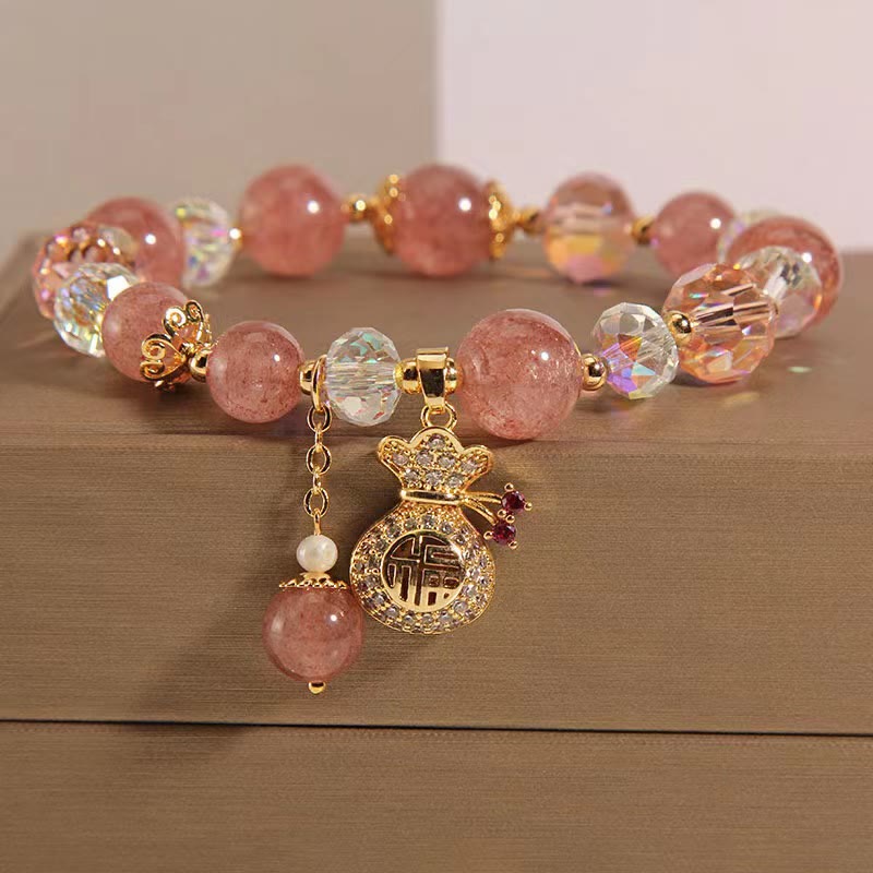 Buddha Stones Natürliches Erdbeerquarz-Kristall-Geldbeutel-Charm-Positive-Armband - image 1