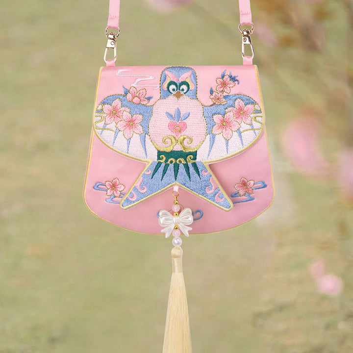 Buddha Stones Luck Stickerei Lotus Koi Fisch Kaninchen Blume Hanfu Tasche Umhängetasche Umhängetasche - Rosa Drachenblume - image 26