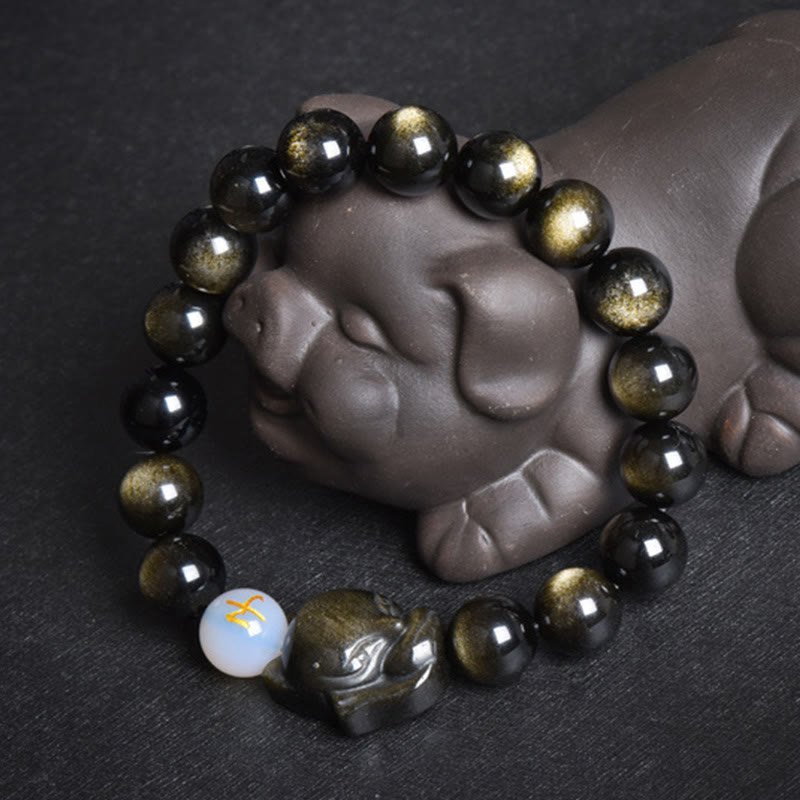 Buddha Stones Natürliches Regenbogen-Obsidian-Goldglanz-Obsidian-Silberglanz-Obsidian-Fuchs-Heilarmband