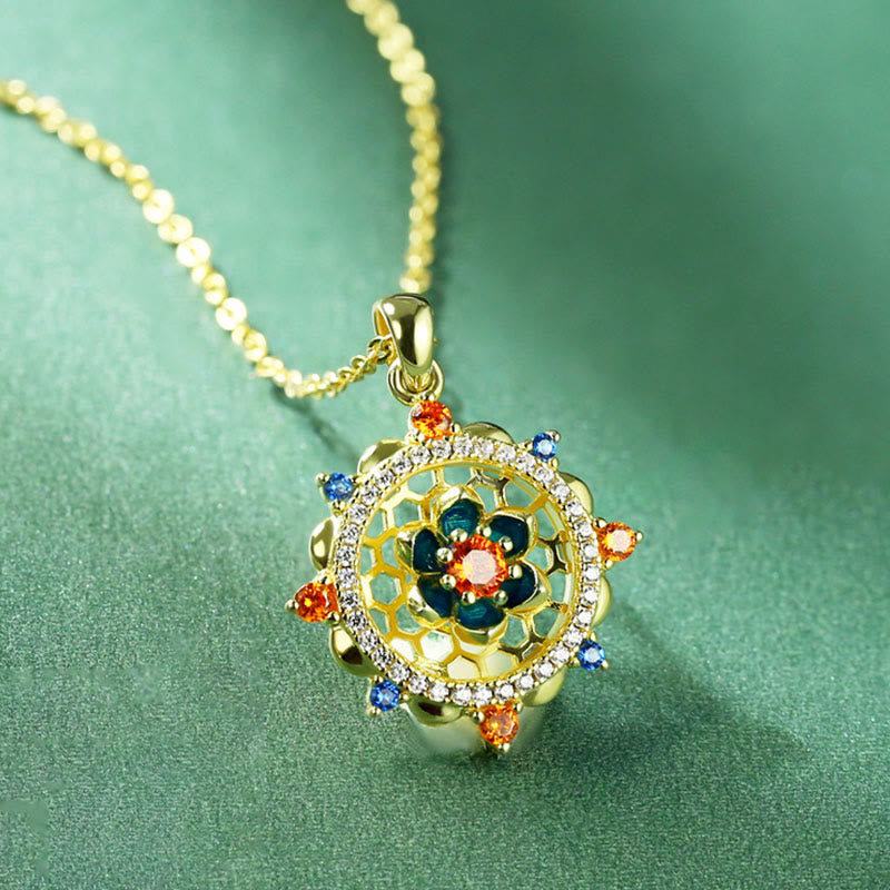 Buddha Stones 925 Sterling Silber Lotusblume Bunte Zirkon Neuanfang Halskette Anhänger - image 1